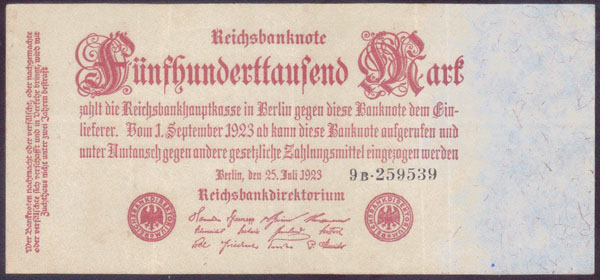1923 Germany 500,000 Mark (large-private print) P.92 L000015